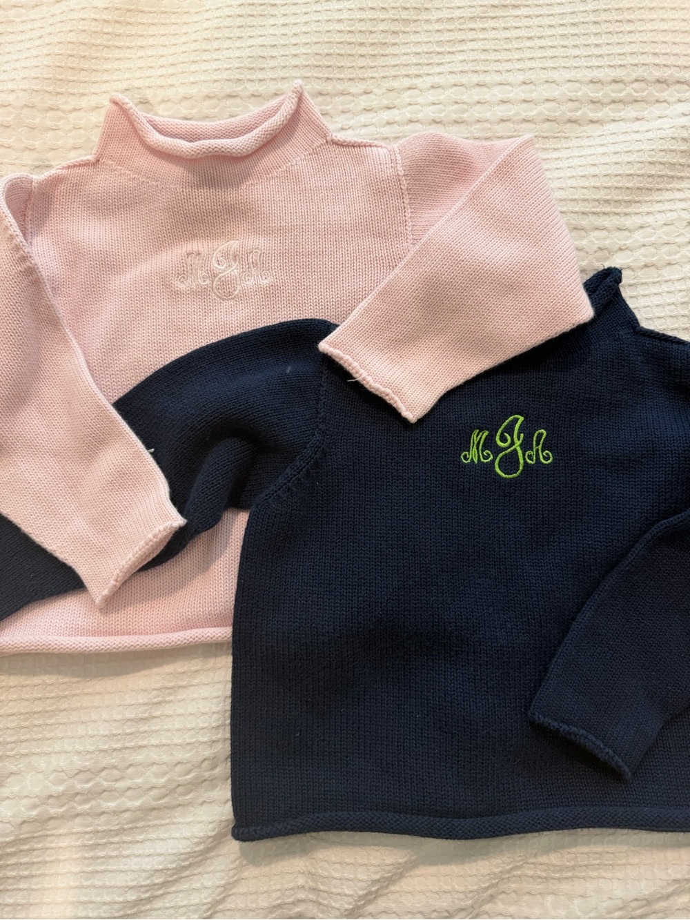 Monogrammed mJa Pink & Navy Knit Sweaters - Pair